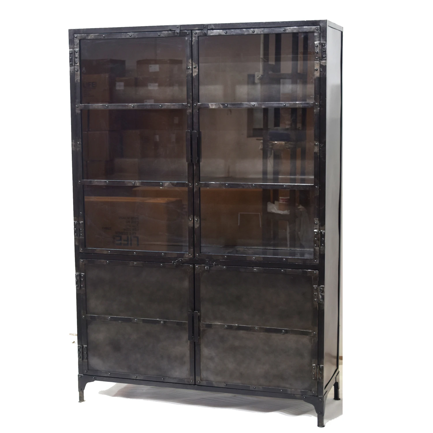 Industrial Design Furniture High Quality Metal Frame Glass Display Rack Storage Cabinet Multi Shelves Display Case for Home