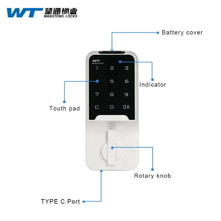 WT M-1601S Zinc Alloy Smart Cabinet Locks Electronic Keyless Lock Digital Wholesale Master Lock Wooden Furniture