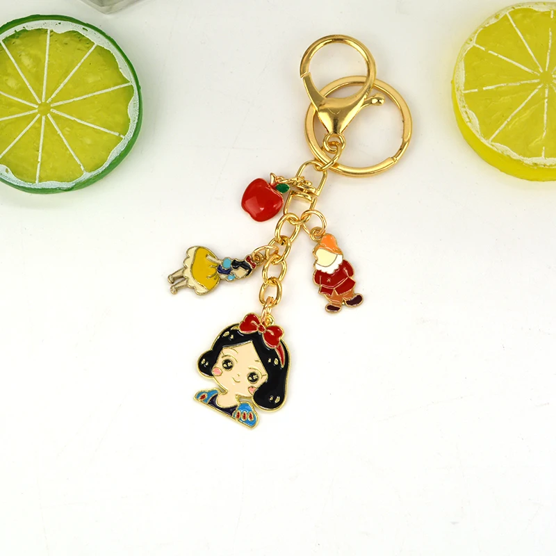 OEM ODM Key Chain Zinc Alloy Enamel Snow White Keychains Custom Animation Figures Keyring for Wholesale