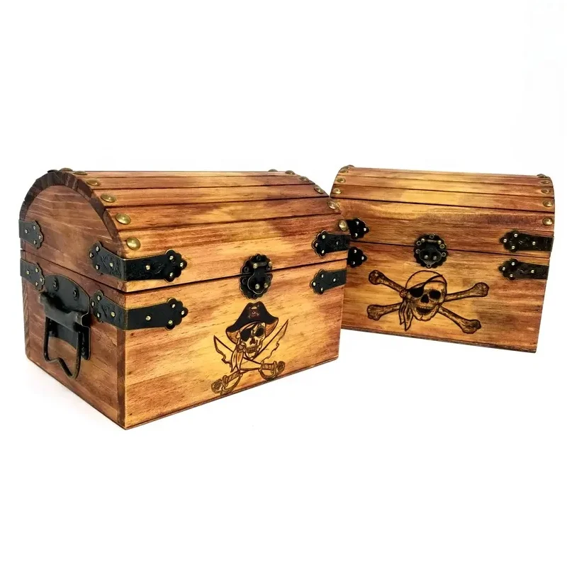 Small Wooden Treasure Chest Boxes with Iron Lock  Decorative Vintage Style Trunks for Jewelry Keepsakes  Memory Wedding  Decor