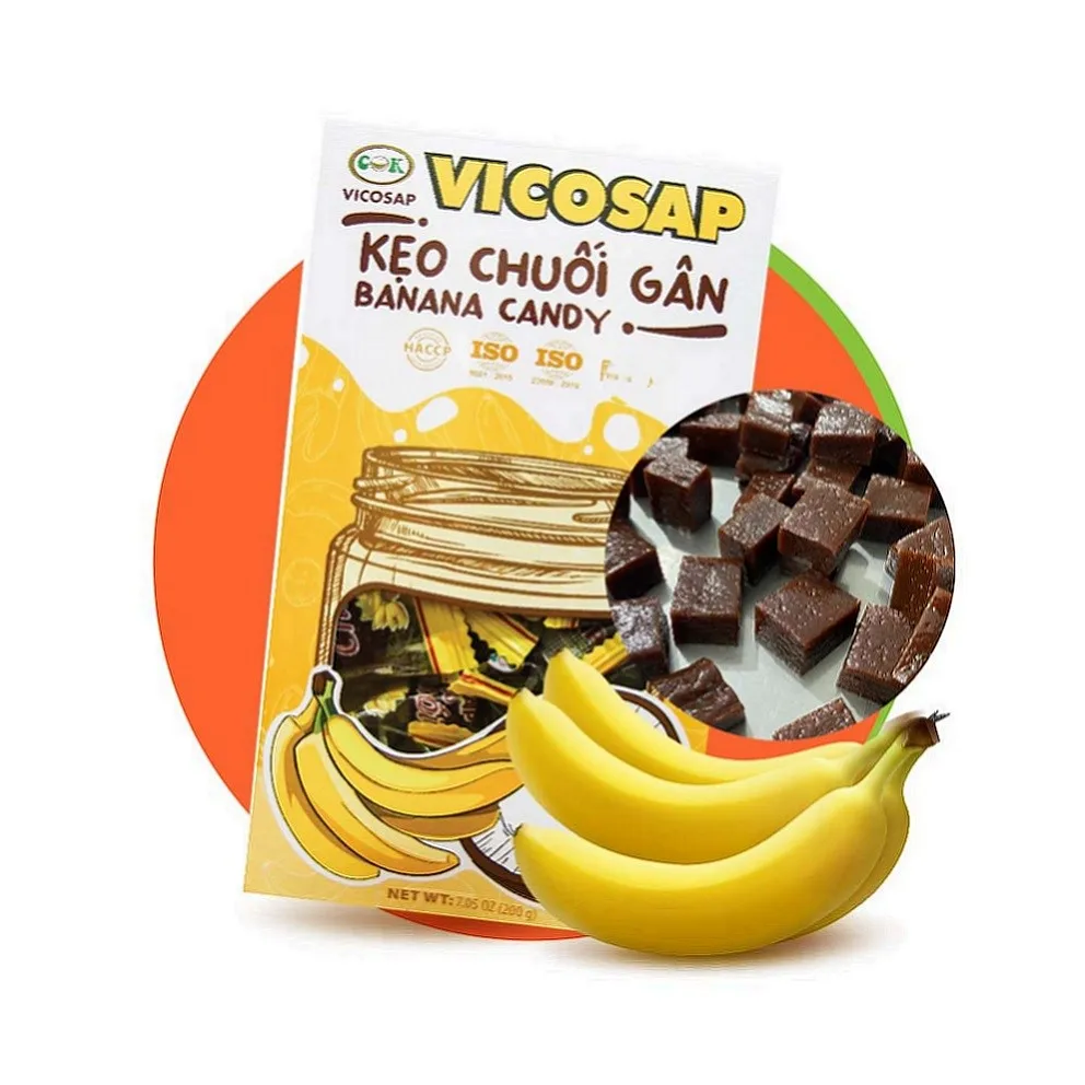 Конфеты из банана кокоса жевательные мягкие конфеты хорошая цена 100 г коробка для фруктового молока ароматизированные консервы от вьетнамского производителя ингредиенты сахара