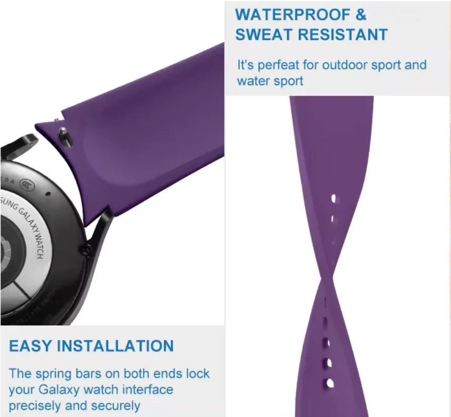 COOLYEP Comfortable 20mm Silicone Watch Band Replacement Strap for SamSung GaLaxy Watch 4/5/6 silver buckle Sport Watch Band