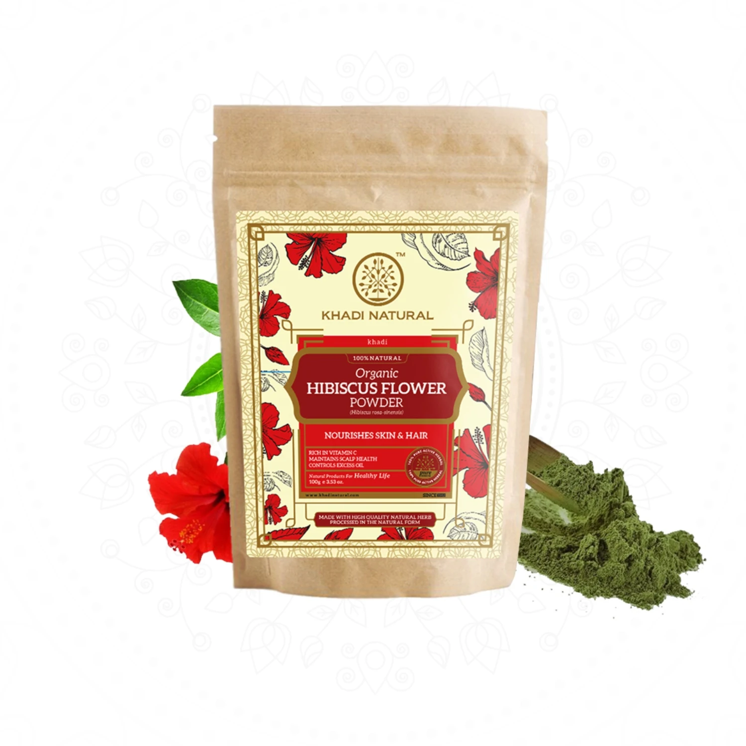 Khadi Natural Henna & Hibiscus Flower Organic powder Best Hair powder for Nourishes and strong hair in good price