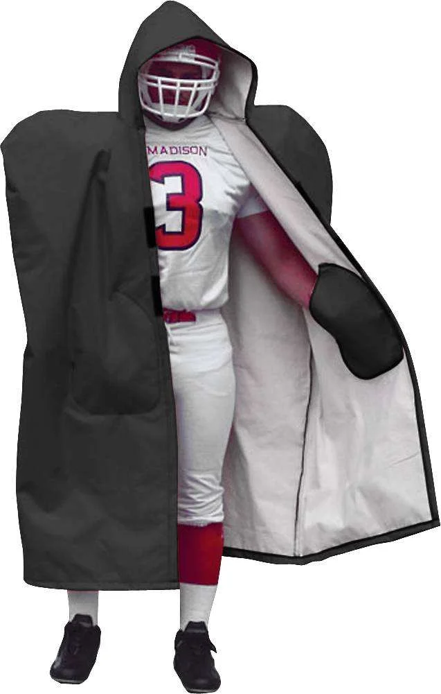 American Football Adult Junior Fleece Lined Sideline Cape Team Waterproof Warm Protective Cape Hood and Inside Pocket