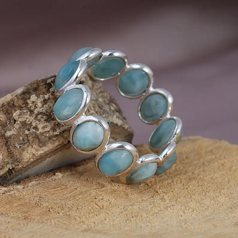 Larimar Гладкие Овальные свободные бусины 925 стерлингового серебра модные кольца вечность браслет натуральный драгоценный камень ювелирные изделия для женщин оптом
