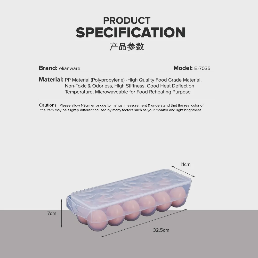 Elianware High Quality BPA Free Plastic Food Grade Fridge Organizer Premium Egg Holder With Lid