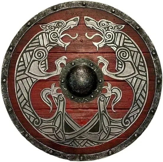 Warrior Wood & Steel Viking Round shield Armor Templar wood shield dragon painted in red colour