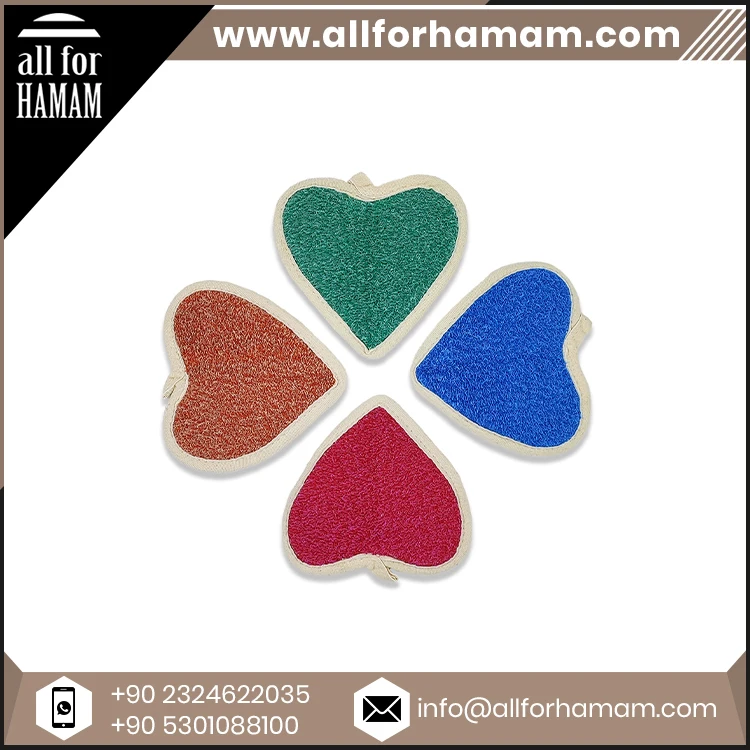 100% Natural Polycotton Heart Loofah Bath Sponge Handmade Body Wash Scrubber with Exfoliating & Foaming Features Made in Turkey