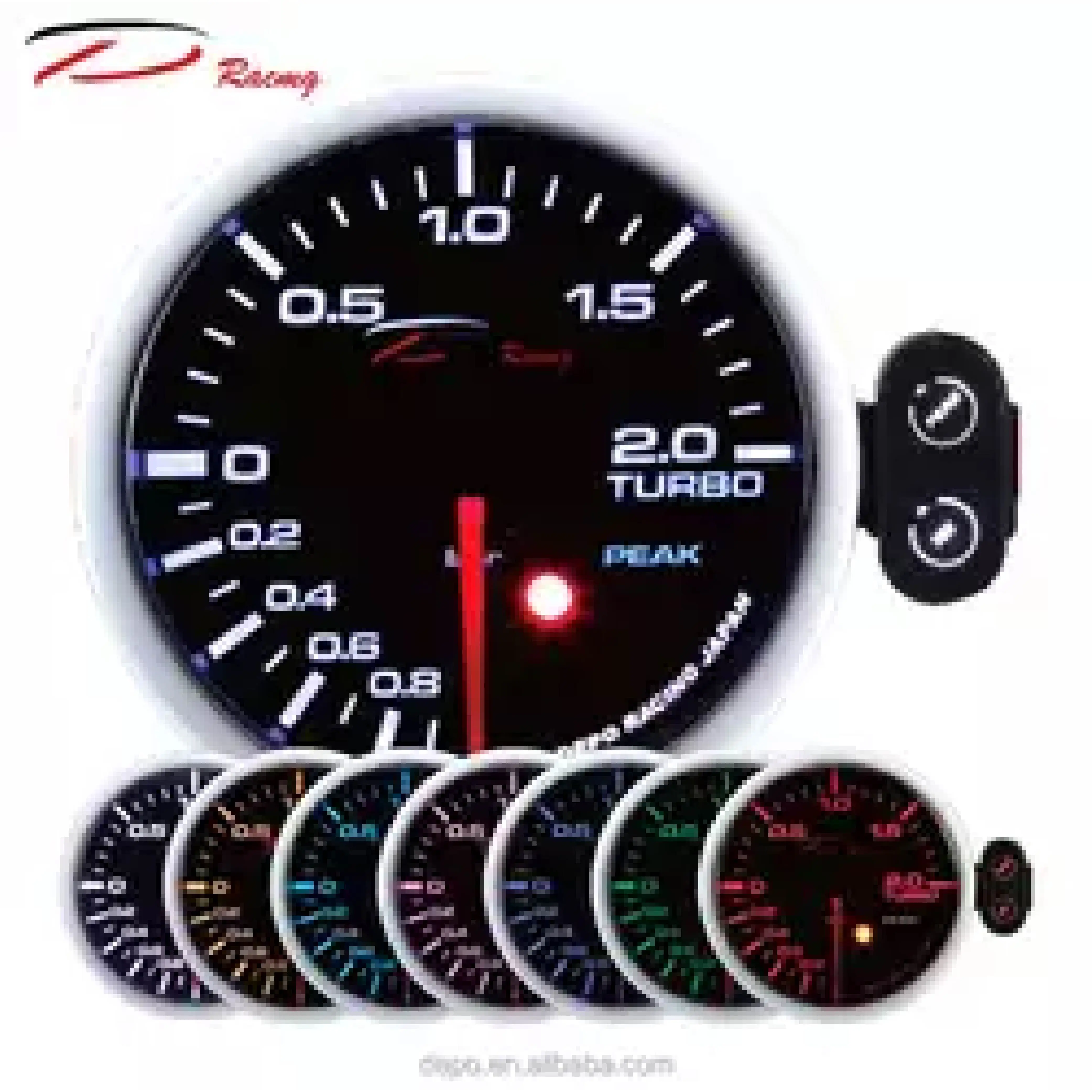 52mm  t fitting Turbo Boost Gauge Turbo 2 BAR Boost 7 Colors  Warning  Peak Recall Function Smoked Lens