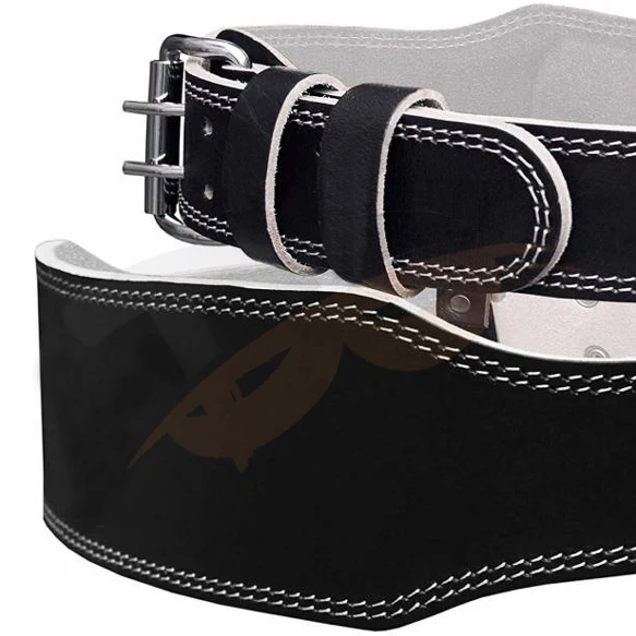 Leather Contoured Mens Weightlifting Belt with Suede Lining and Steel Roller Buckle