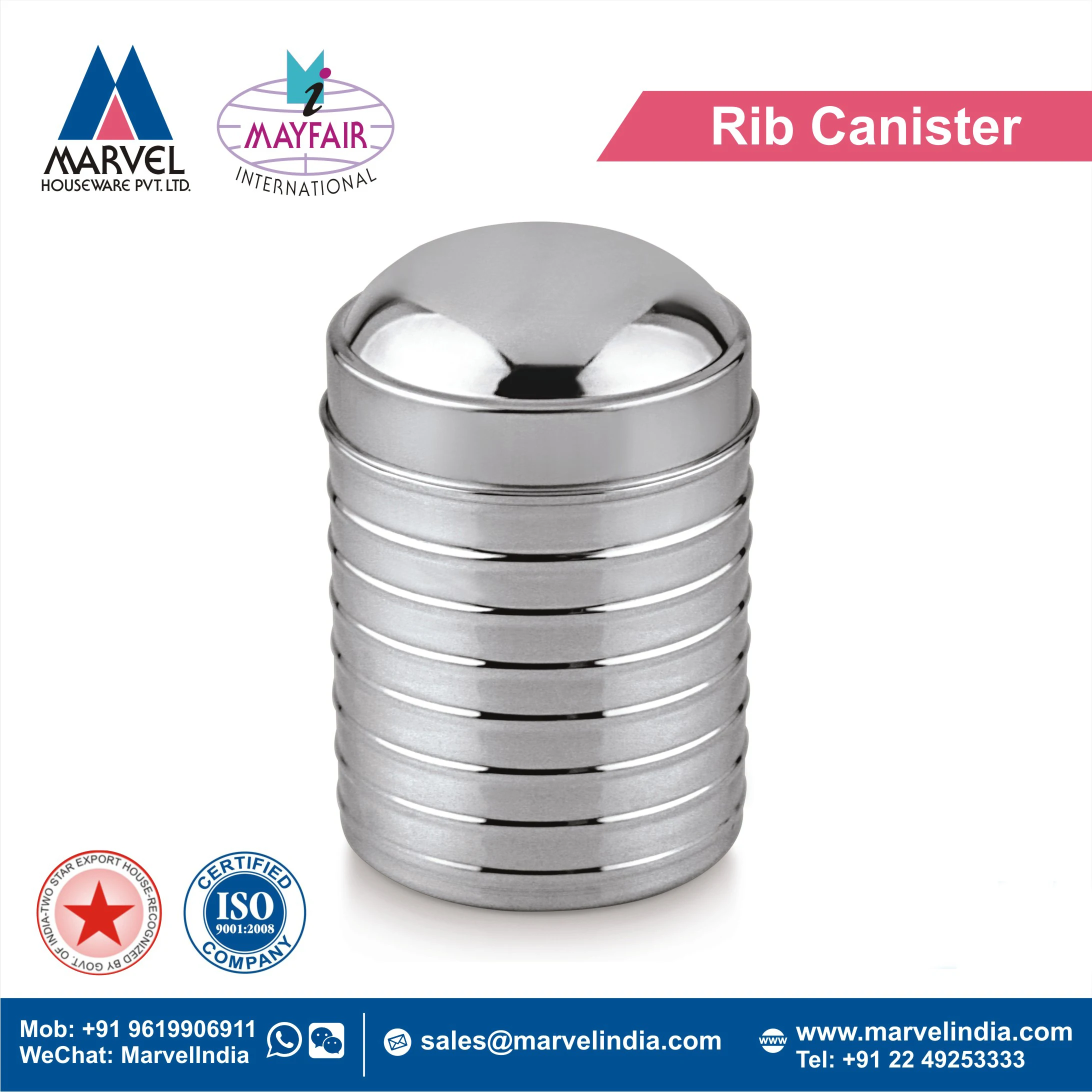 Wholesale Price Stainless Steel Airtight Food Storage Rib Canister For Sugar Tea Coffee Candy