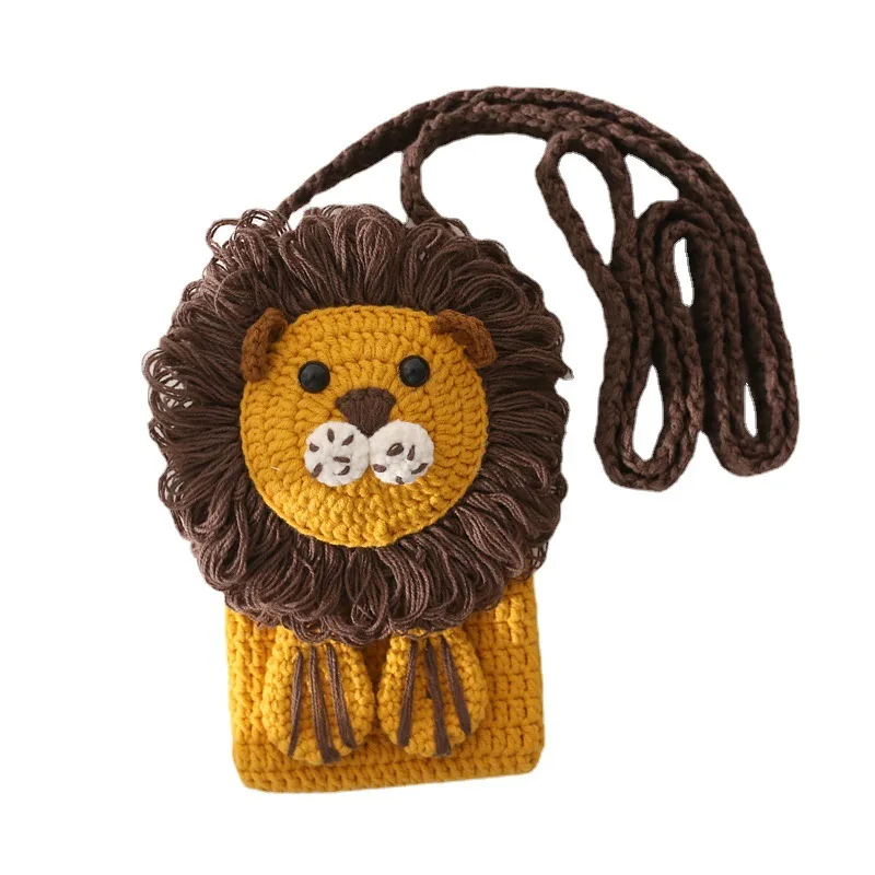 Handmade Lion Mini Bag Phone Case Cell Phone Holder Crossbody Bag Summer Crochet Purse for Toddler Shoulder Bag Purse Gifts