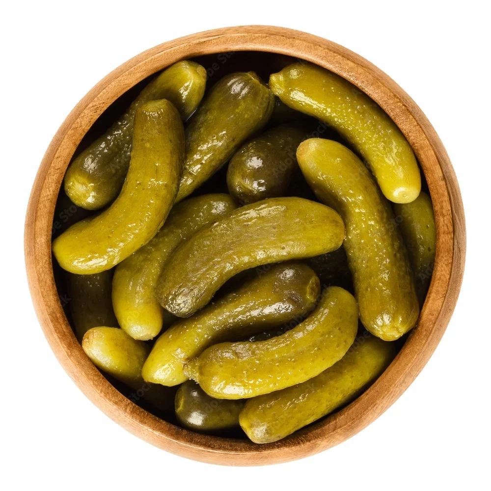 Mature Baby Gherkins in Yellow Vinegar Pickled and Pasteurized Packed for Convenience