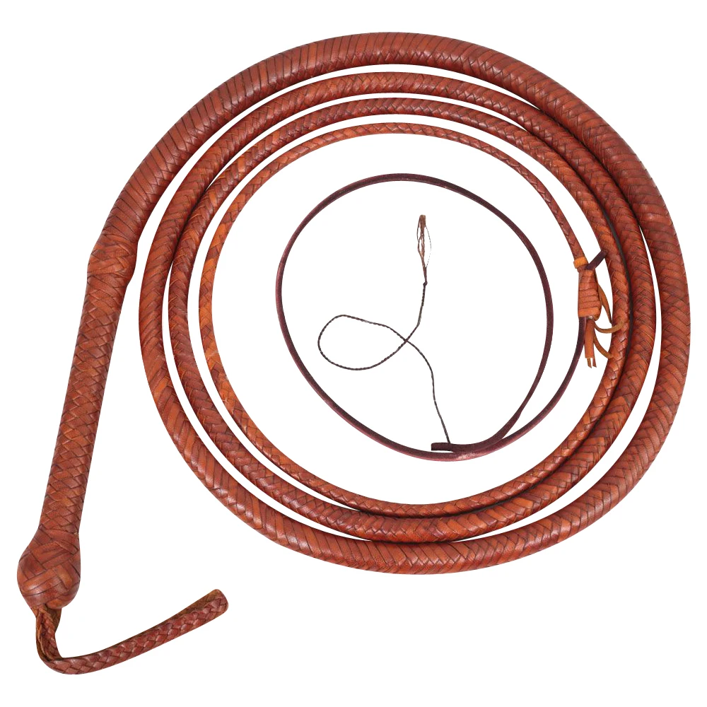 Tan Color Hand Made  Cow Hide Leather Heavy Bull Whips 04 To  16 Feet Length  14 Plaits Custom Bullwhip Belly And Bolster