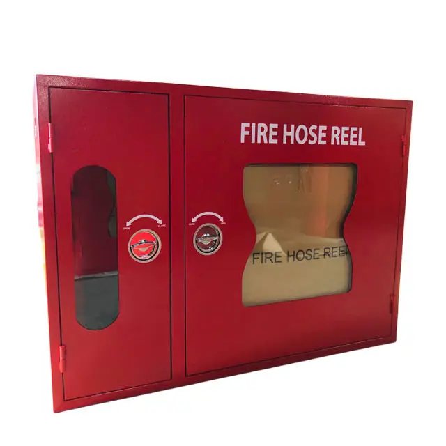 High quality fire protection system recessed fire hose reel box double door fire hose reel cabinet