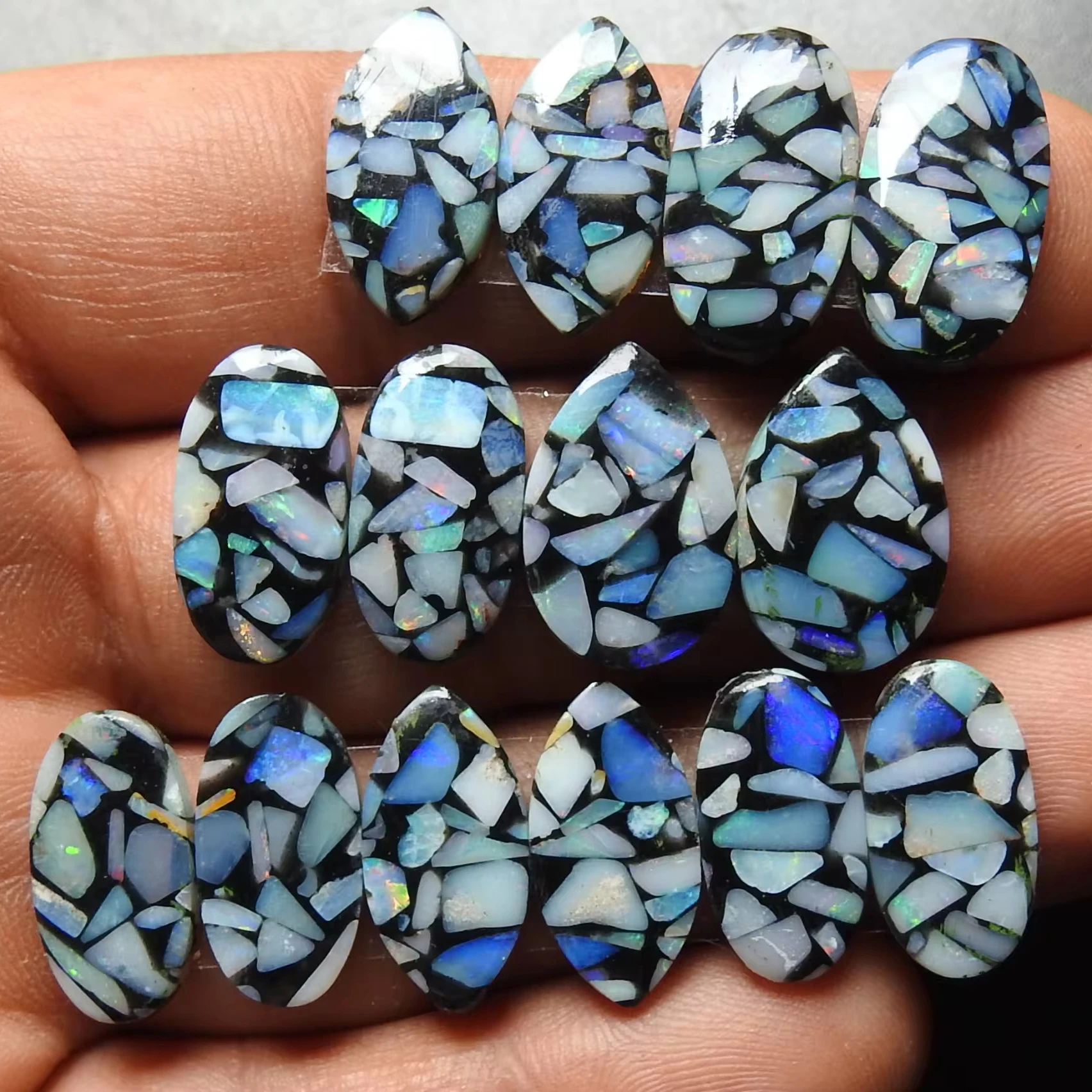 Stabilized Australian Opal Multi Flashy Fire Smooth Fancy Shape Matched Pair Loose Gemstone For Making Jewelry One Of A Kind