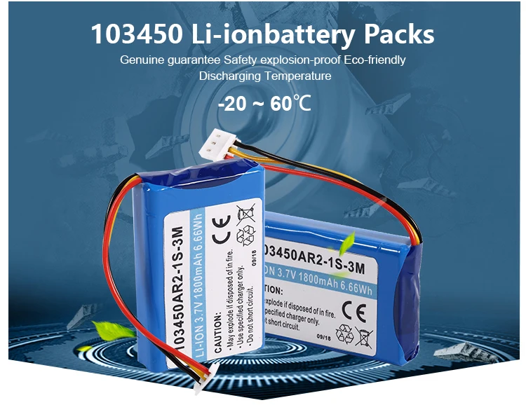 Li ion battery 103450AR2 cell 3.7V 1800mAh lithium li ion led flash light IOT battery pack