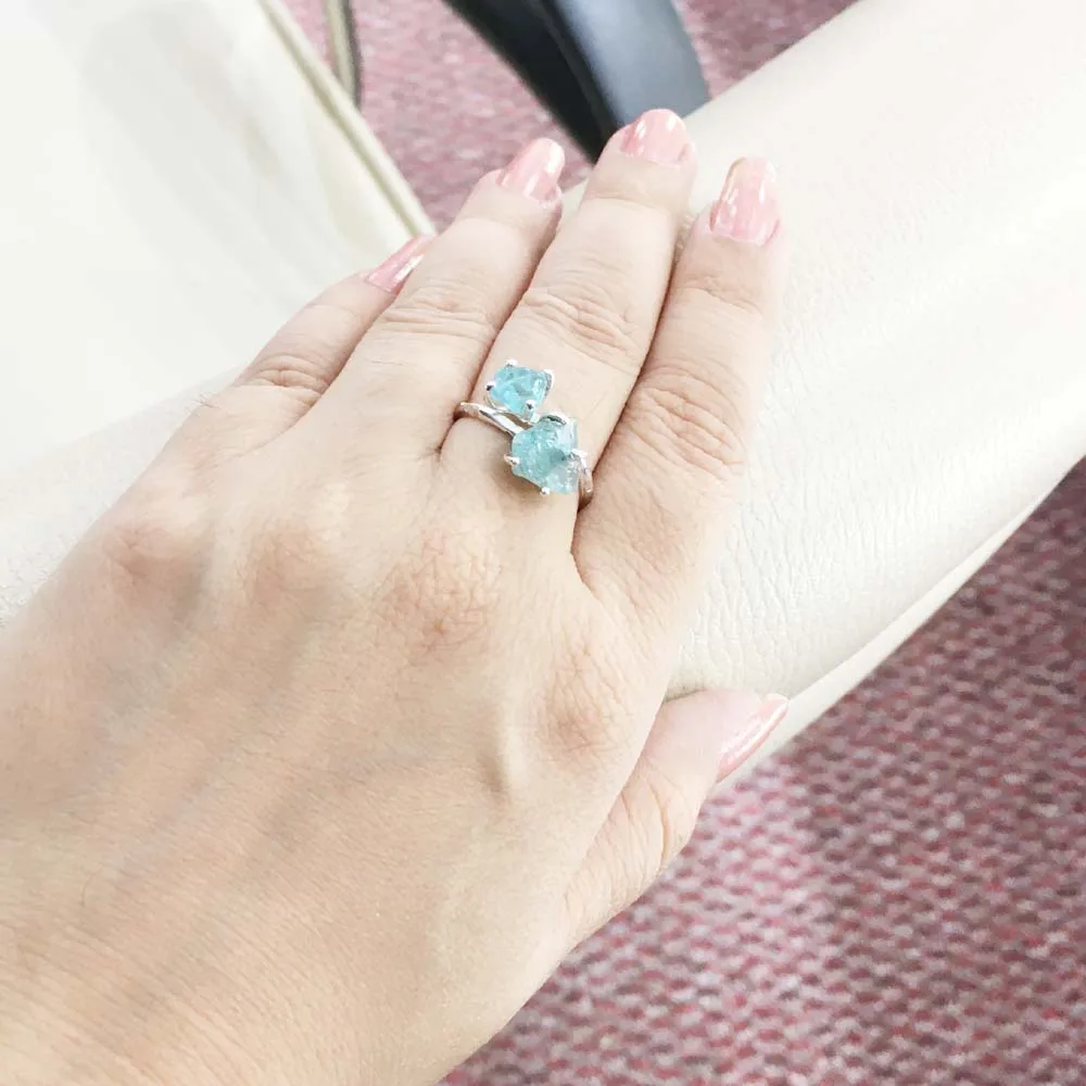 Perfect Handmade Natural Raw Apatite Gemstone Ring Solid 925 Sterling Silver Wholesale Price Excellent Top Quality Gemstone Ring