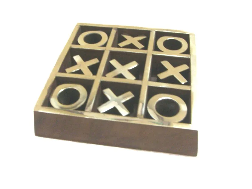 Wooden Brass Inlay Tic Tac Toe Travel Game with Box at Cheap Prize for Family and Kids Game with Latest Antique Design