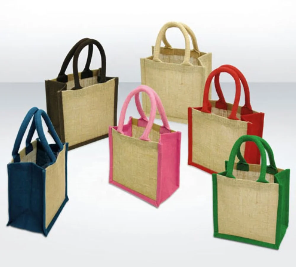 Blank Reusable Grocery Burlap Jute Gift Shopping Tote Bags Waterproof Inside high quality jute bag with white Cotton Handle