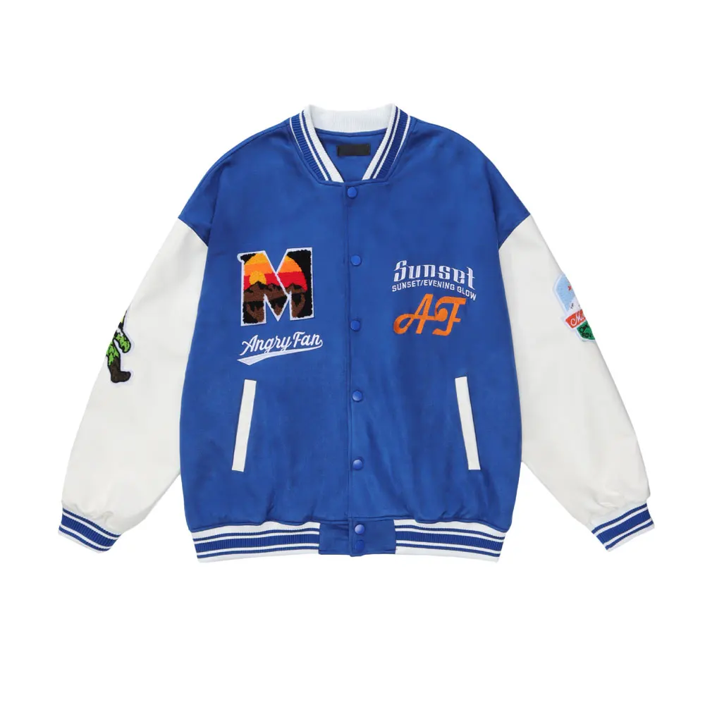 Custom Embroidered Leather Sleeves Fleece Varsity Jackets Wool Body Baseball Uniform Jacket Hip Hop Oem Streetwear Clothing