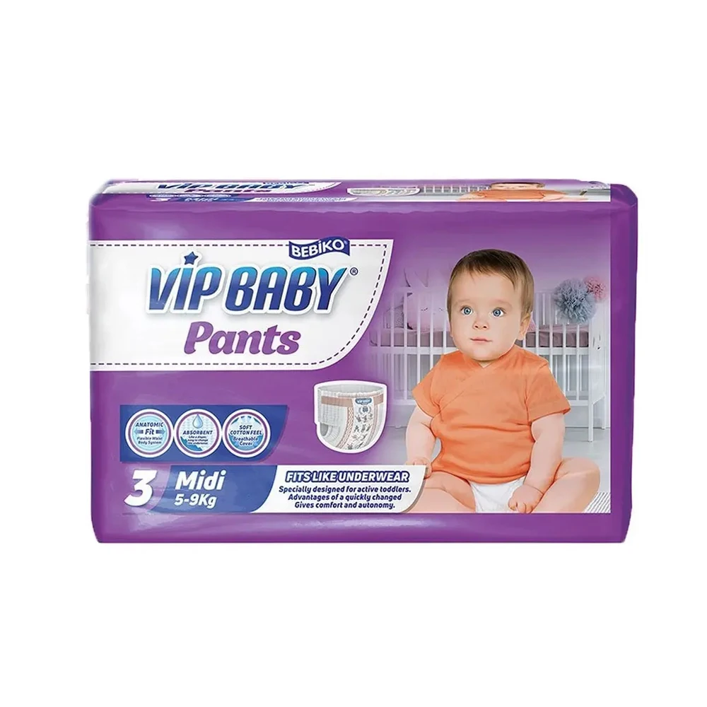 Bulk Supplier Organic 5 To 9 kg 34 PCS VIP Baby Pants Diaper Super Absorbing Midi Baby Diaper at Good Price
