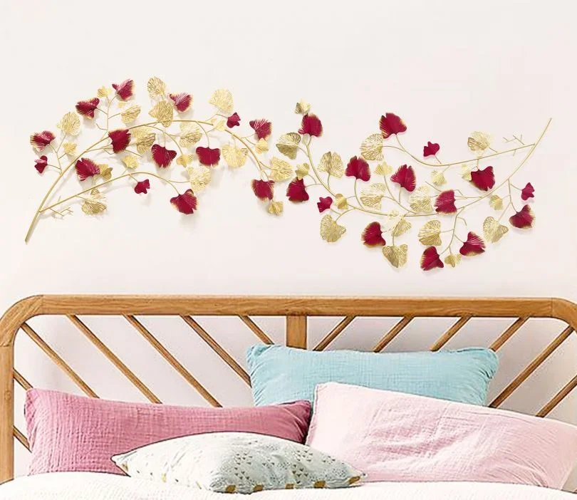 metal art home decor Interior Pieces Luxury Display Gold House Wrought Iron Frame Metal Wall Art Hanging Leaf Flower Home Decor