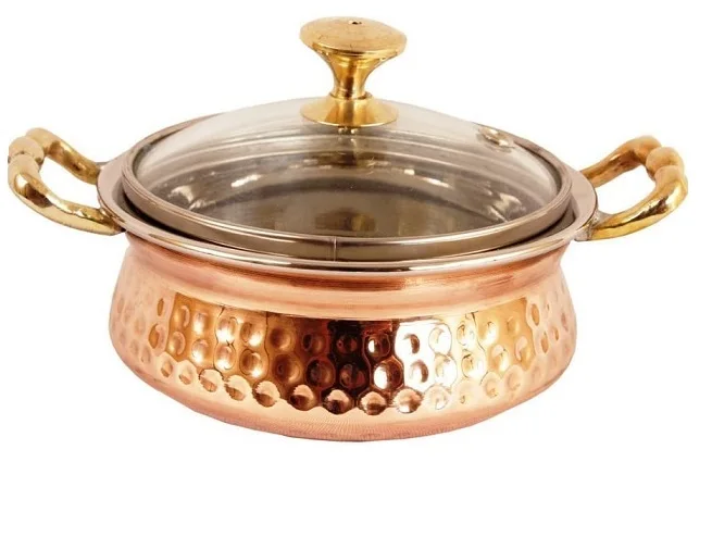wholesale Elegant Printed Copper Hammered Steel Copper Bowl with Glass Lid Dia- 5 Inches decor for sale