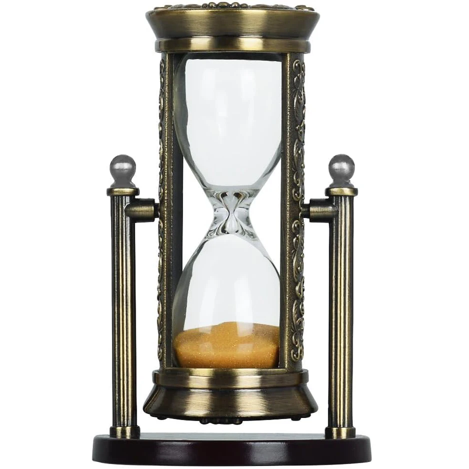 Sand Timers Embossed 3 Minute Hourglass with Golden Sand Vintage Bronze Rotating Sand Clock Antique  Office Home Decoration