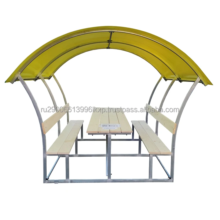 metal Galvanized Steel Gazebo Astra With Wood Benches With Polycarbonate Roof semi-circular shape capacity 8-10 people