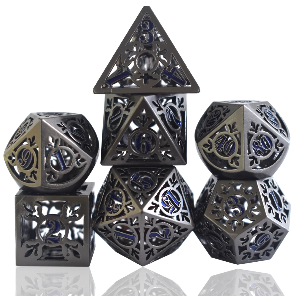 Customized 7 Pieces D and D Dice Metal Black Gold Dice Set Game Role Playing Dice for Dungeons and Dragons