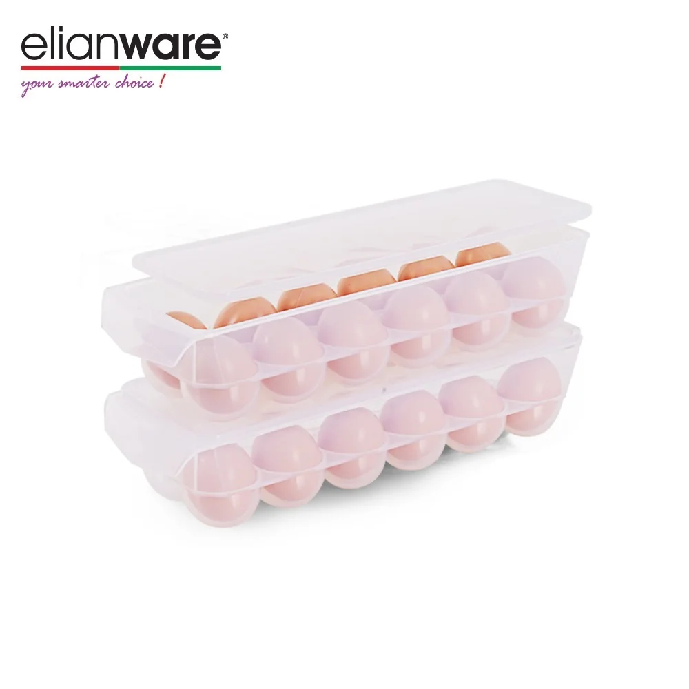 Elianware High Quality BPA Free Plastic Food Grade Fridge Organizer Premium Egg Holder With Lid