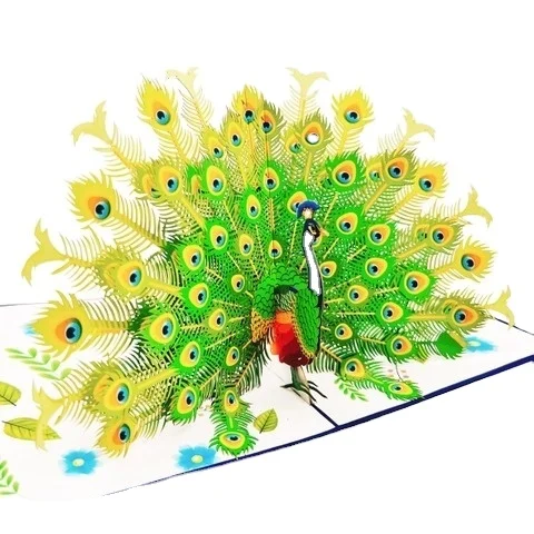 Green Peacock Pop Up Card 3D Gifts & Crafts Handicraft Paper Crafts From Vietnam Laser Cut Top Trending Product Custom Design