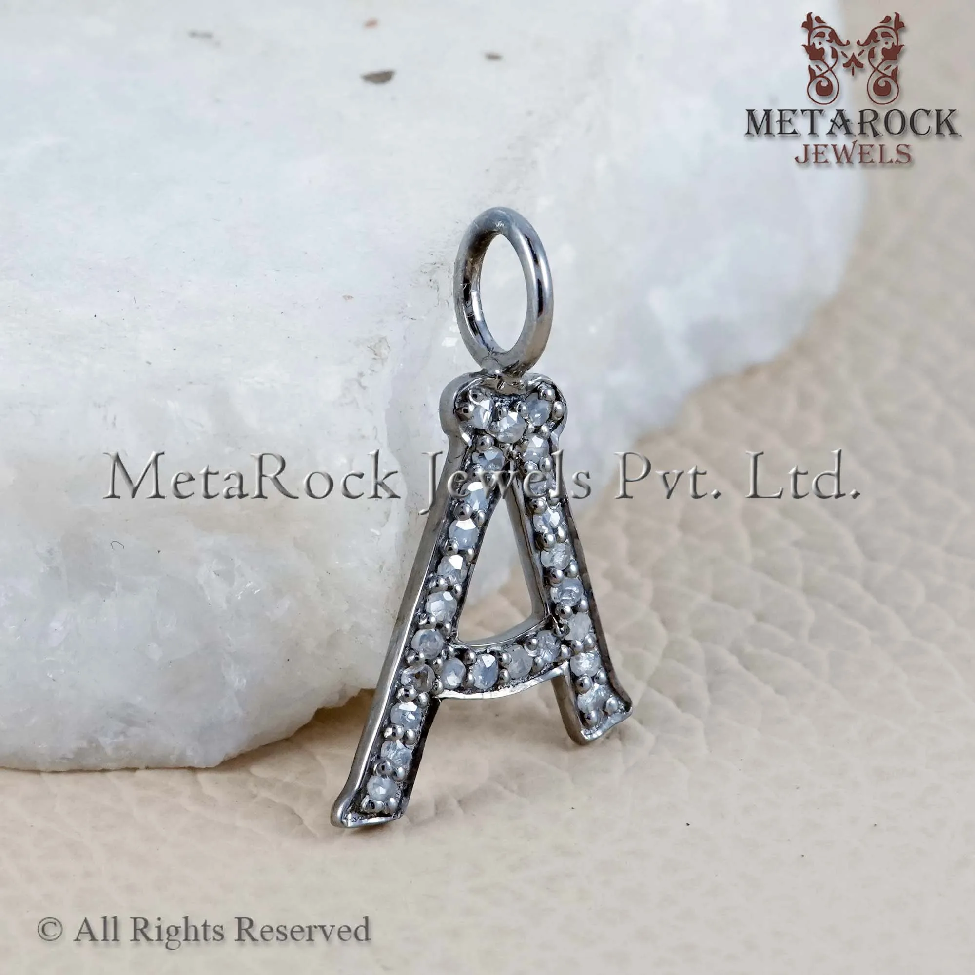 Pave Diamond Initials Alphabetical A Letter Charms Sterling 92.5 Sterling Silver Designer letter A pendant jewelry