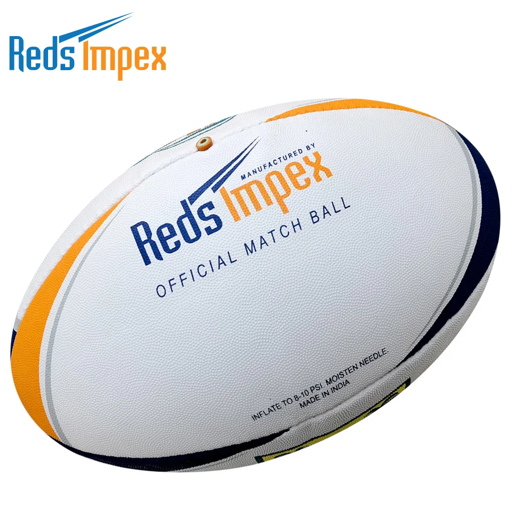Professional Match Rugby Ball High Quality Synthetic Rubber Custom Logo Design Available in Different Sizes Colors Tournaments