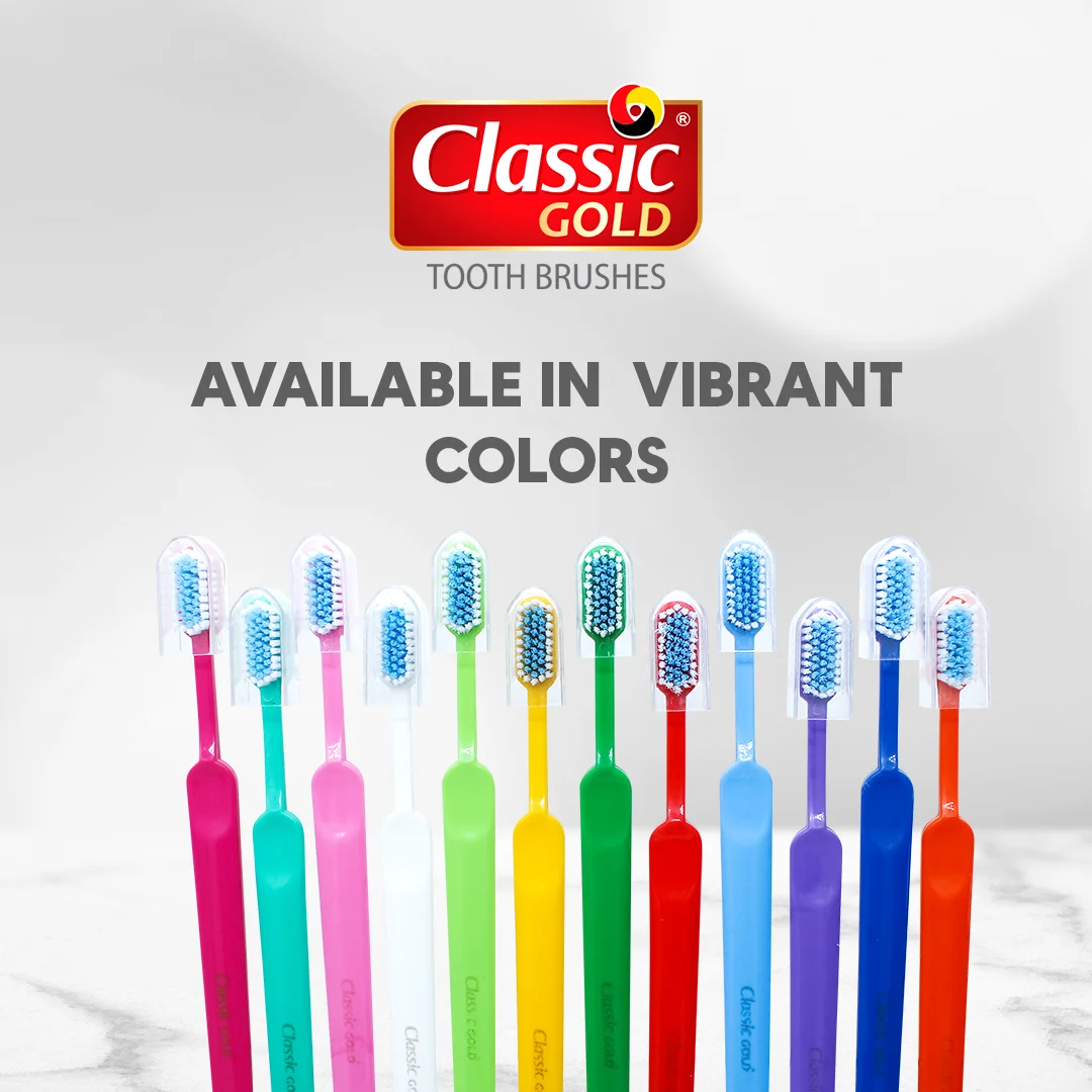 Classic Gold Select Medium Dupont Tynex Bristles Manual Toothbrush for Adults With Also Anti Bacterial Crystal Clear Cap