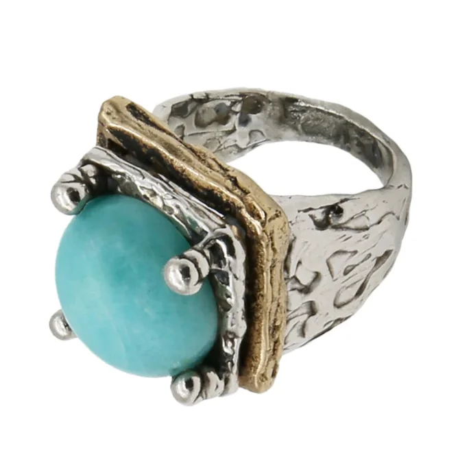 Fine jewellery handcrafted best quality silver 925 and bronze signet ring with semi-precious stone