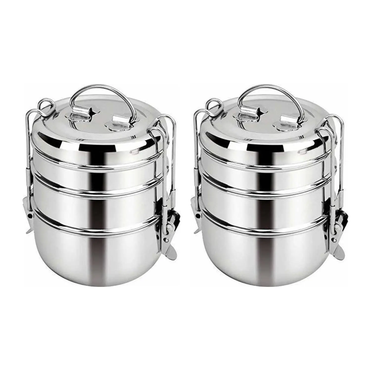 Hot Sale 2024 Custom Logo Traditional Multi Layers Stainless Steel Lunch Box Food Container Insulated Metal Lock Clip Tiffin