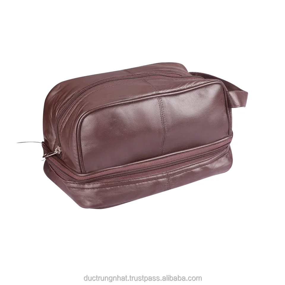 New Products 2024 Cosmetic Bags & Cases Custom Logo Leather Luxury Toiletry Pouch Bags Travel Makeup Bag from Vietnam
