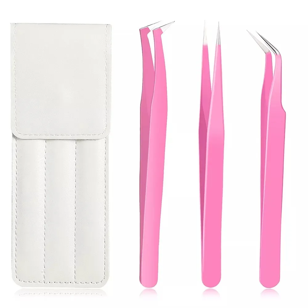 3 Pieces Lashes Tweezers Set Stainless Steel Curvy Tweezers Curved Lash Extension Tweezers Wholesale Customized