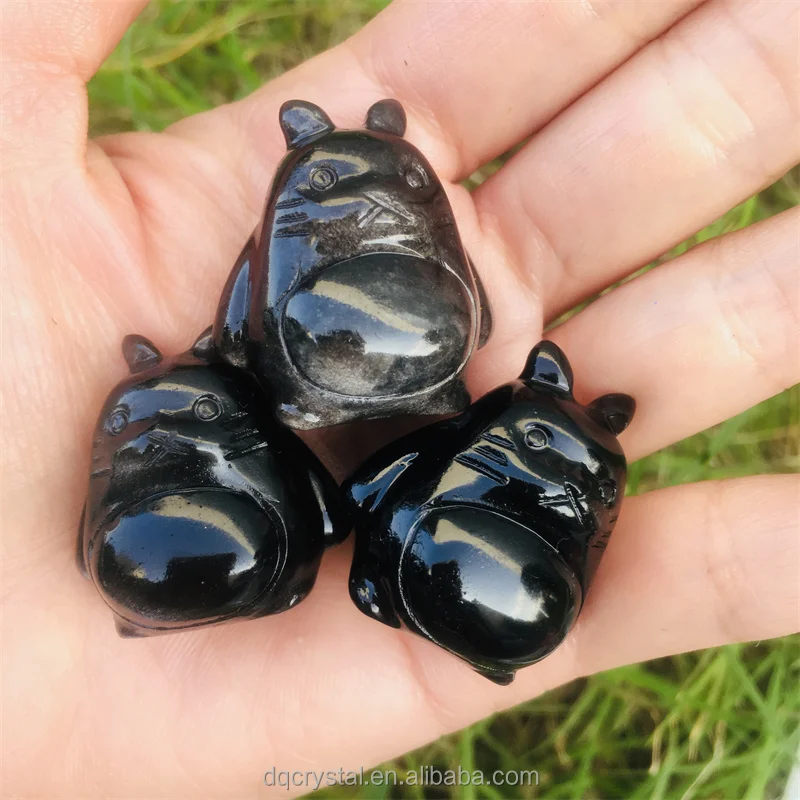 New arrivals mini obsidian chinchilla carving crystal crafts natural crystal Sliver obsidian chinchilla for home decoration