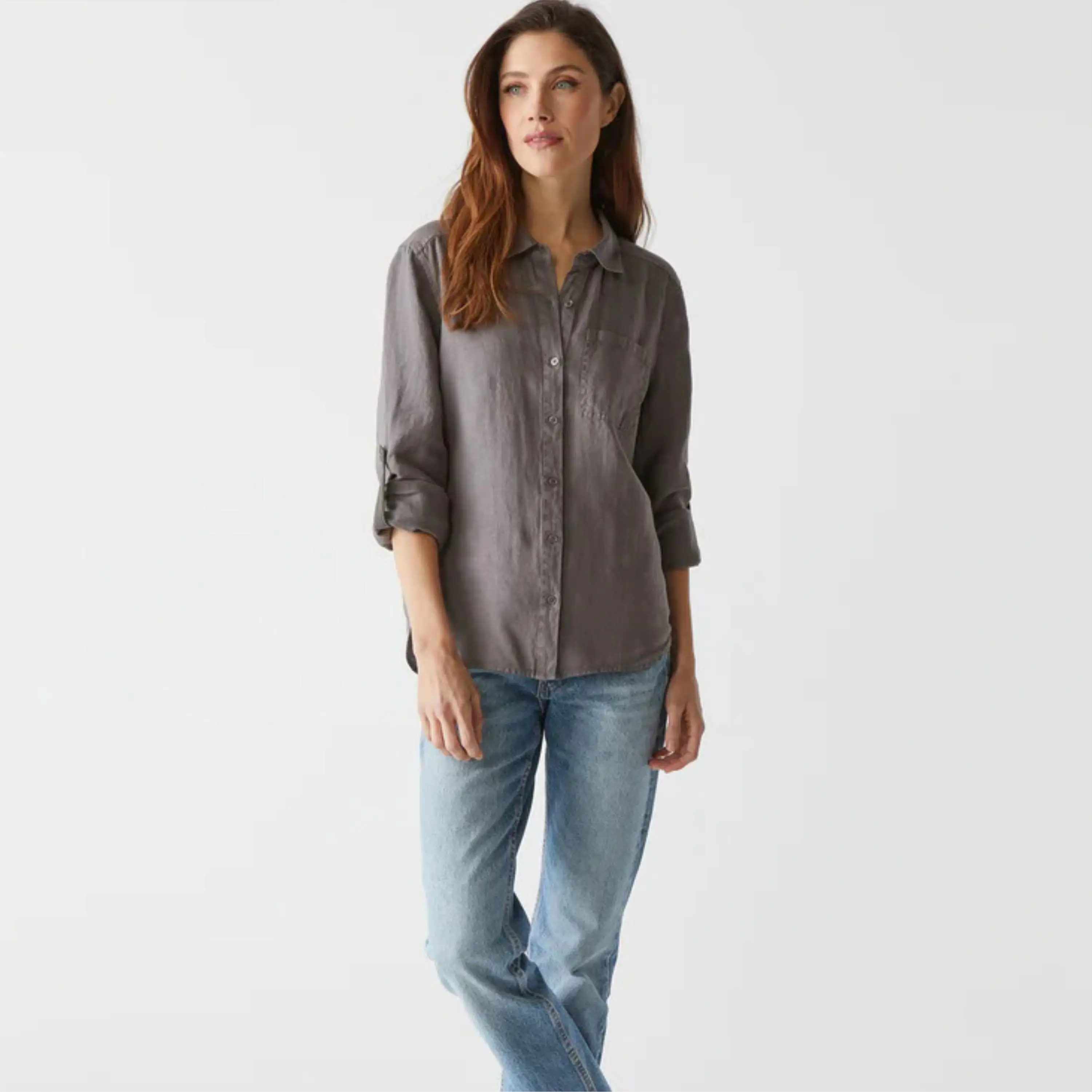 Casual Denim Button-Down Shirt for Women - Stylish and Durable, Great for Daily Wear, Available in Classic Blue and Dark Washes