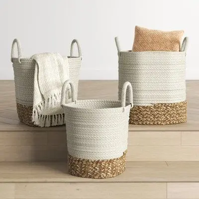 Natural Water Hyacinth Basket for Organizing Laundry Toys and Home Essentials with Sturdy Handles