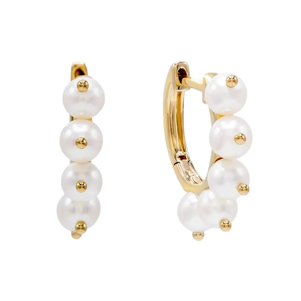 Natural Real Ocean Sea Pearl Dangle Huggie Hoop Earrings Solid 14K Yellow Gold Handmade Jewelry Manufacture