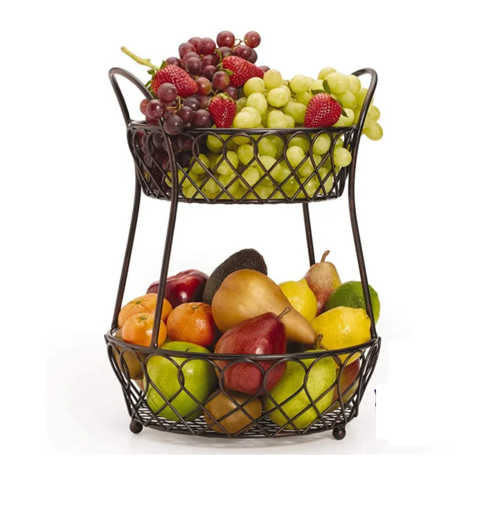 Hot Selling  Kitchen Storage Fruit And Vegetable Basket  Countertop Iron Mesh Metal Wire Banana Hanger Fruit Basket