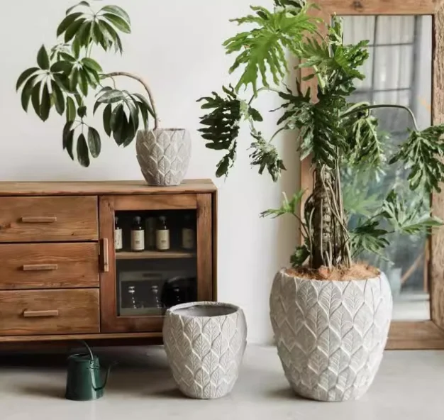 Round leaf pattern PC 17155 extra large floor-standing flower pot deep high pot living room large new Nordic