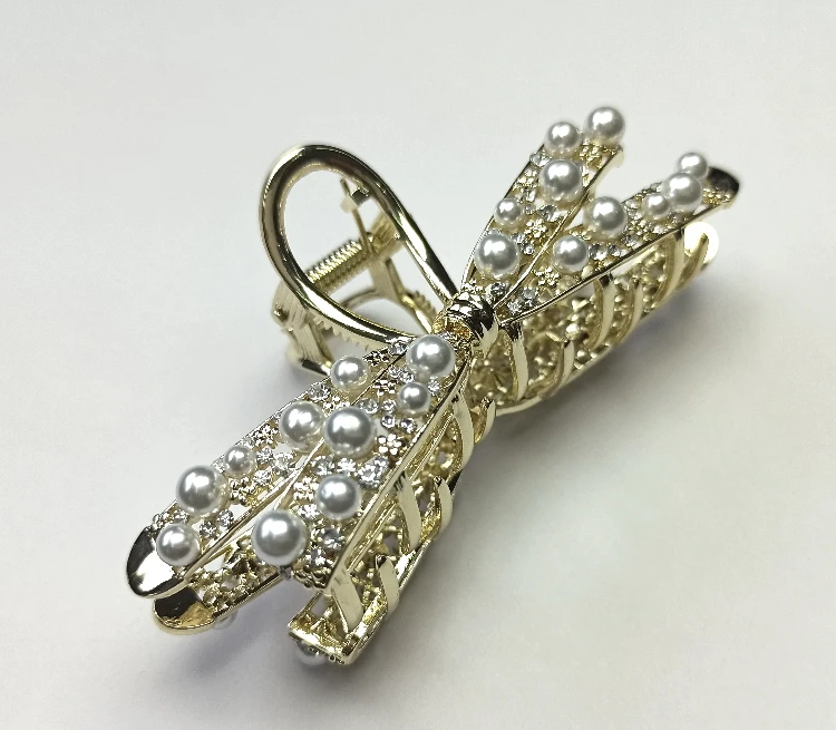High quality pearl and stones bow shape claw clip