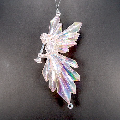 Christmas New Year Decoration Clear Pearlized Paint Acrylic 2D Angel Play Horn Ornament