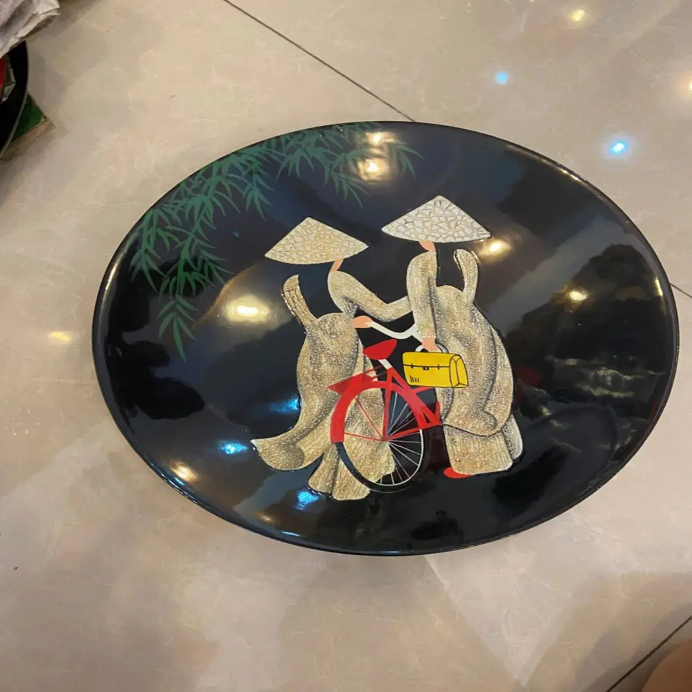 Eco Friendly Handpainted Eggshell Lacquer Dish for desk decor or hang on the wall perfect gift From Vietnam