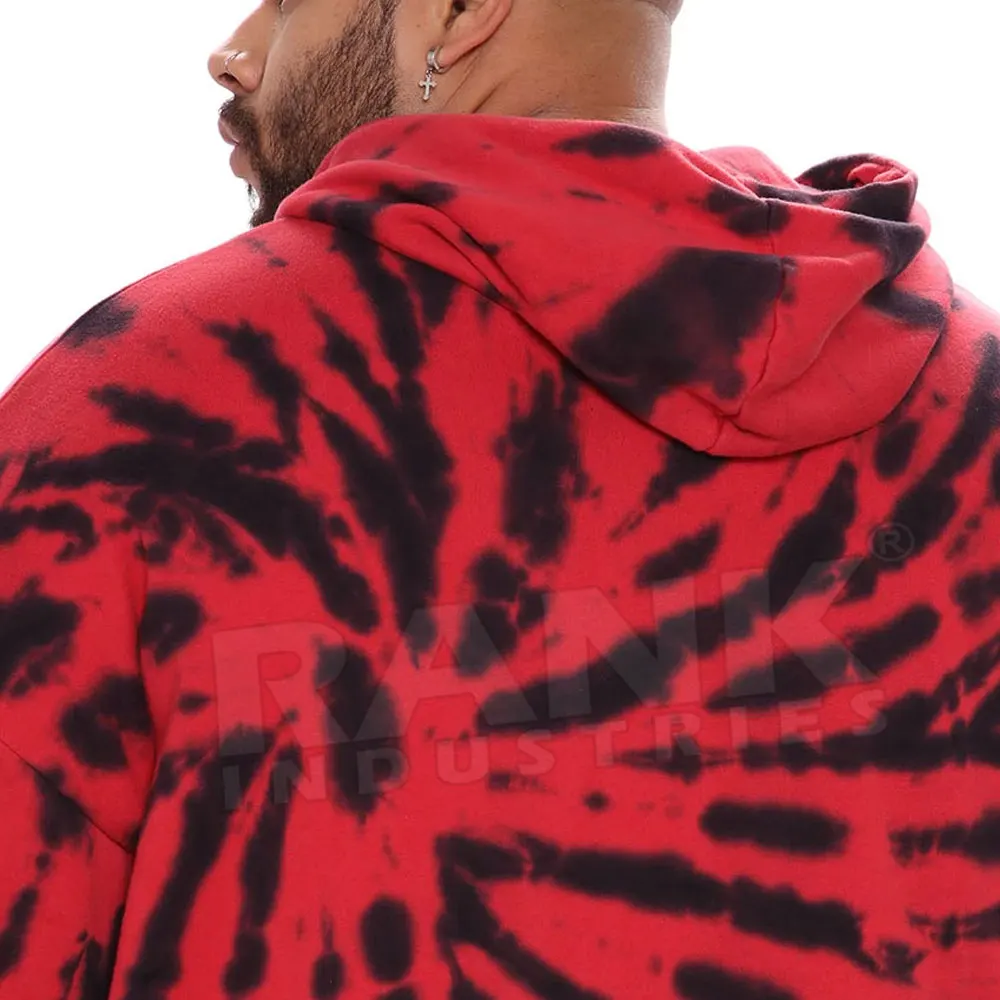 High Quality Red And Black Color New Style Custom Logo Cotton Fleece Men Pullover Tie Dye Print Oversized Hoodie For Online Sale